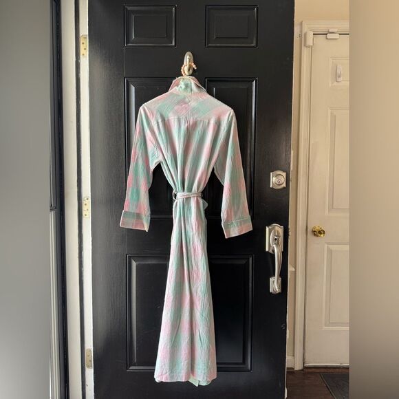 House of Japan Pastel Pink Blue Cotton Linen Blend Robe Size S/M - Picture 14 of 16